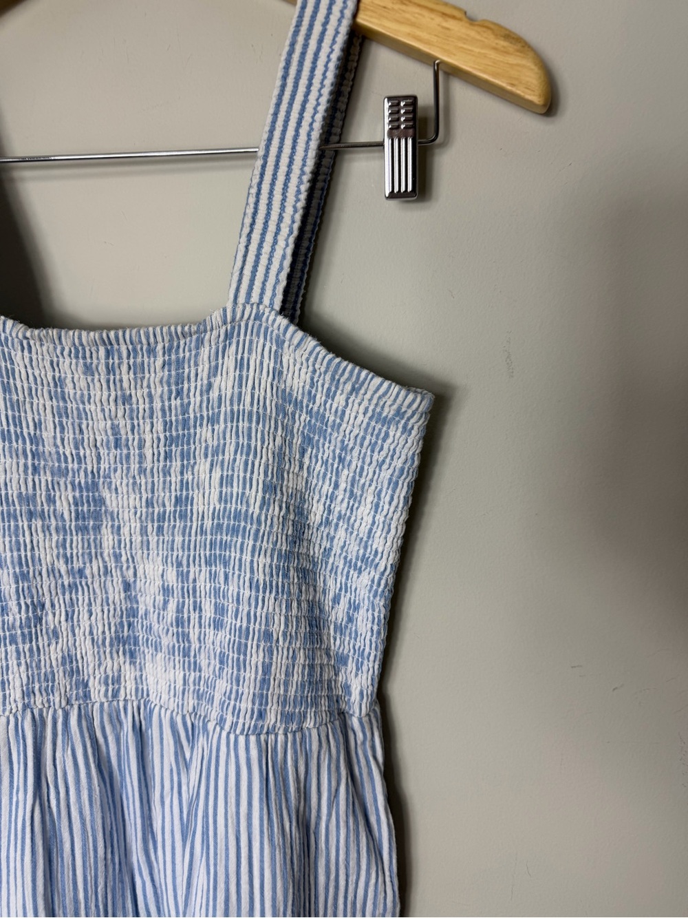 Quince Light Blue Striped Smocked Midi Sundress - Picture 8 of 15